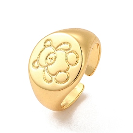 Rack Plating Brass Bear Open Cuff Rings, Wide Band Ring for Women, Long-Lasting Plated, Cadmium Free & Lead Free