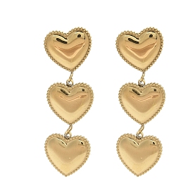 PVD Vacuum Plating 304 Stainless Steel Stud Earrings for Women, Heart Drop Earrings