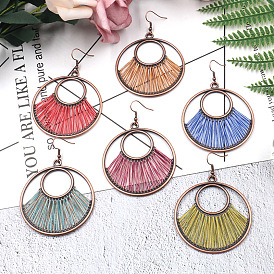 Bohemian Vintage Circle Earrings with Handmade Weaving and Hollow-out Design