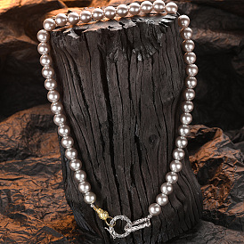 925 Ожерелье с подвеской в виде травы и подковы из стерлингового серебра с серым жемчугом