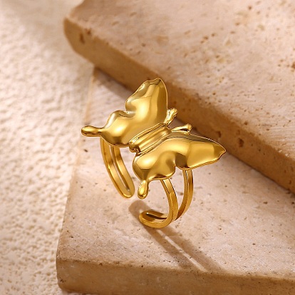 304 Stainless Steel Cuff Open Rings for Women, Butterfly