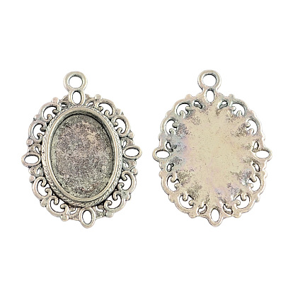 Сеттинги для кабошонов или кулона, сплав, тибетский стиль , без кадмия и без свинца, овальный поднос: 18x13 мм, 33.5x24x2 мм, отверстие : 2.5 мм