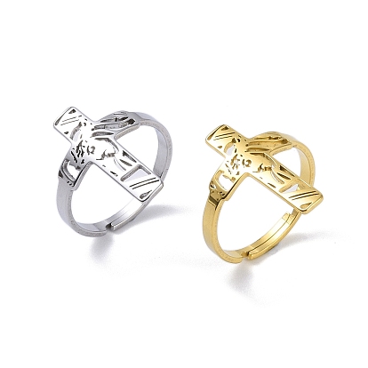 201 Stainless Steel Adjustable Finger Rings. Hollow Cross
