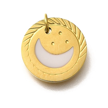 304 из нержавеющей стали шармы эмали, с целью перехода в кольце, плоская круглая с лунным шармом, реальный 18 k позолоченный, ионное покрытие (ip)