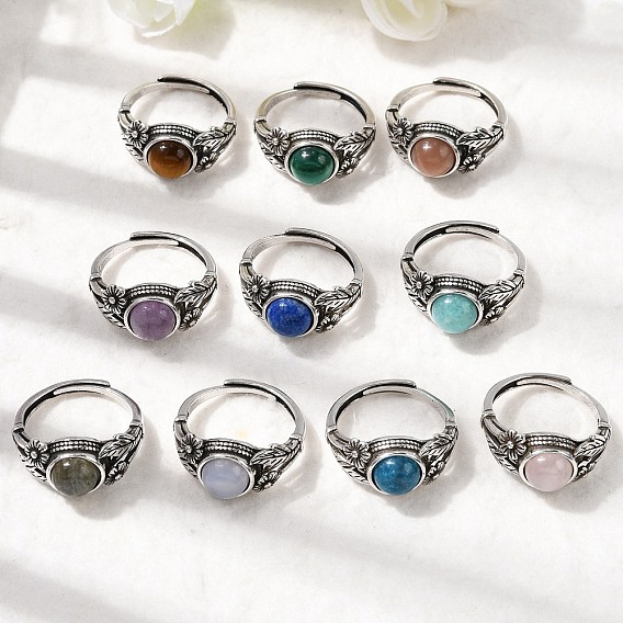 Кольца из натурального драгоценного камня, медные кольца, античное серебро