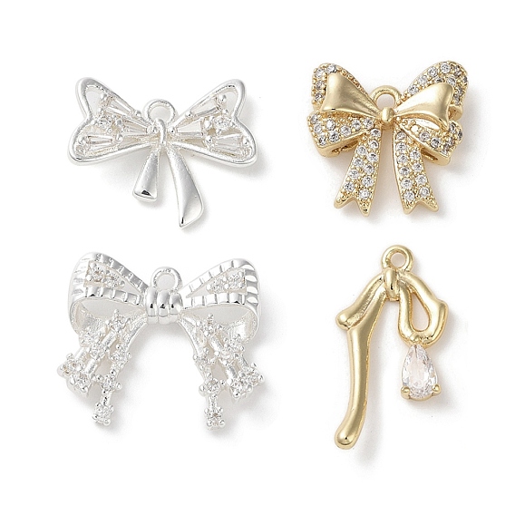 Латунные микропаве прозрачные подвески с фианитом, бантом, без кадмия, без никеля и без свинца