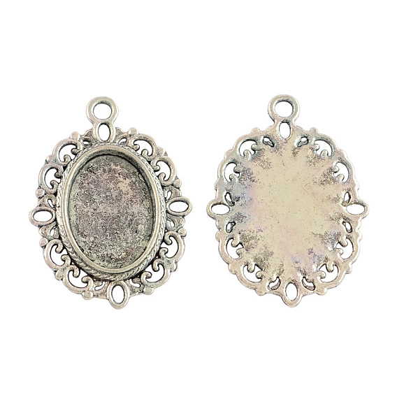 Сеттинги для кабошонов или кулона, сплав, тибетский стиль , без кадмия и без свинца, овальный поднос: 18x13 мм, 33.5x24x2 мм, отверстие : 2.5 мм