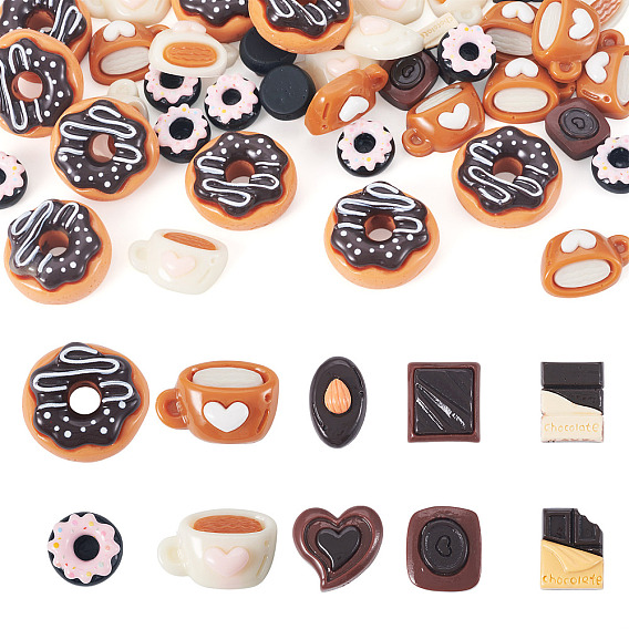 50шт 5 стили непрозрачная смола имитация пищевых кабошонов, разнообразные