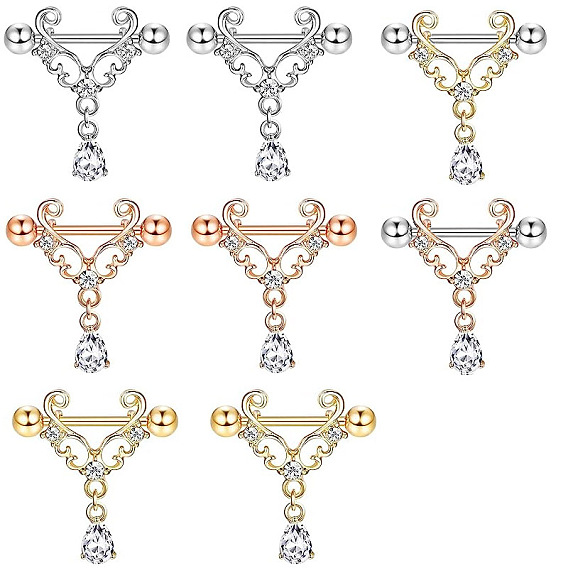 316l стремя для сосков из хирургической нержавеющей стали с прозрачным кубическим цирконием