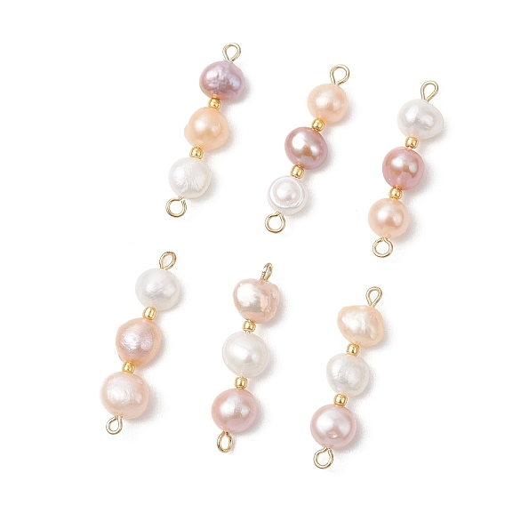 Трехцветные натуральные жемчужные подвески-коннекторы в виде картофеля, с 304 двойными петлями из нержавеющей стали, золотые