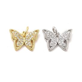 Rack Plating Brass Micro Pave Cubic Zirconia Charms, Hollow Butterfly Charm, Long-Lasting Plated,with Jump Rings, Cadmium Free & Lead Free