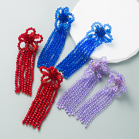 Funky Tassel Dangle Earrings with Long Rice Beads for Bold Statement Look