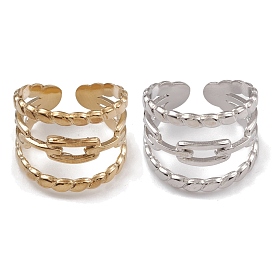 304 Stainless Steel Cuff Rings, Hollow Out Chain Element Wide Band Ring for Women