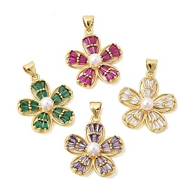 Латунные микро проложить кубического циркония подвески, с абс пластмассовой имитационной жемчужиной, , без кадмия и без свинца, долговечный, стойки покрытие