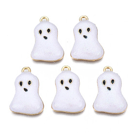 Crémaillère placage pendentifs en émail d'alliage, avec de la poudre de paillettes, Halloween, sans cadmium et sans nickel et sans plomb, fantôme, or et de lumière