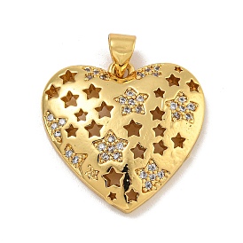 Rack Plating Brass Micro Pave Cubic Zirconia Pendants, Long-Lasting Plated, Cadmium Free & Lead Free, Heart