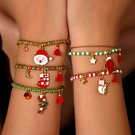 Christmas Glass Multi-Strand Bracelets, Metal Christmas Pendant Bracelets