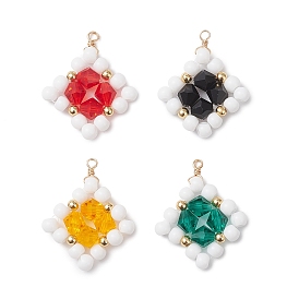 4 шт 4 цвета стеклянные подвески, ромбовидный шарм, с экологически чистой медной проволокой, граненые
