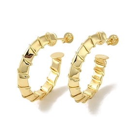Rack Plating Brass Stud Earrings, Half Hoop Earrings for Women, Cadmium Free & Lead Free, Long-Lasting Plated