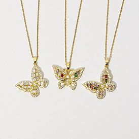 Colorful Butterfly Pendant Necklace with Zircon and Rhinestone Embellishments