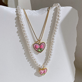 Fashion Tulip Pearl Double-layer Necklace - Versatile, Unique Design, Sweet Collarbone.