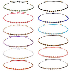 2mm Faceted Gemstone Beaded Braided Adjustable Bracelets for Women