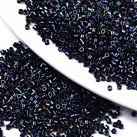 FGB 11/0 Grade A Glass Seed Beads, Cylinder, Uniform Seed Bead Size, Rainbow Plated