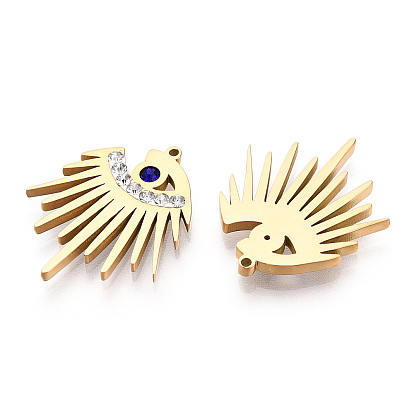 304 Stainless Steel Pendants, Manual Polishing, with Rhinestone, Eye Charms