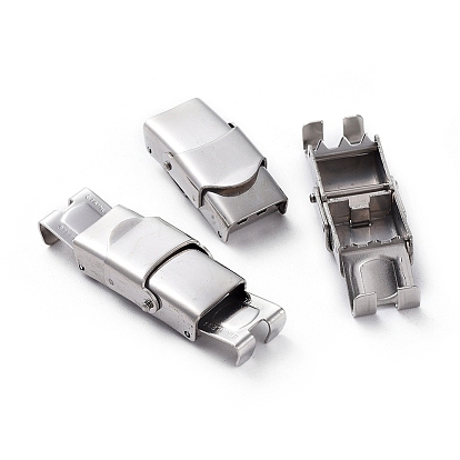201 Stainless Steel Watch Band Clasps, with Three Sawtooth, Rectangle