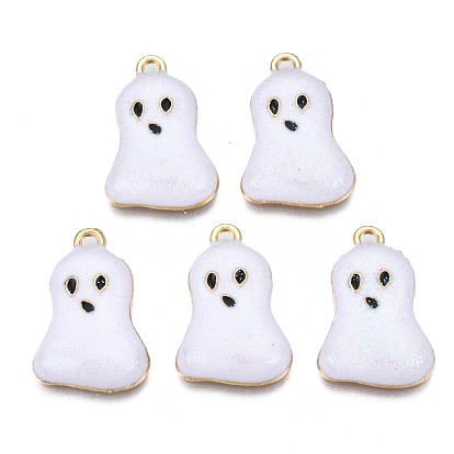 Crémaillère placage pendentifs en émail d'alliage, avec de la poudre de paillettes, Halloween, sans cadmium et sans nickel et sans plomb, fantôme, or et de lumière