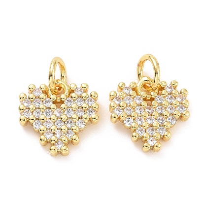 Brass Micro Pave Cubic Zirconia Pendants, with Jump Rings, Long-Lasting Plated, Cadmium Free & Lead Free, Light Gold, Heart