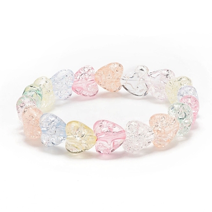 Candy Color Acrylic Heart Beaded Stretch Bracelet for Kids