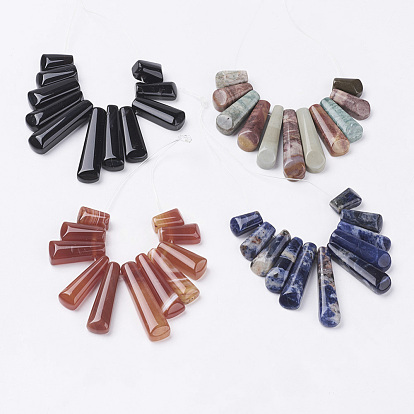Natural Mixed Gemstone Beads Strands, Graduated Fan Pendants, Focal Beads, Rectangle