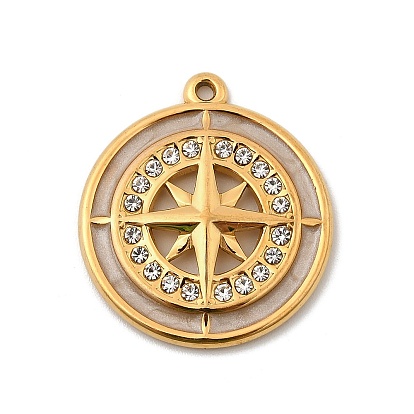 304 подвески из нержавеющей стали с эмалированными кристаллами и стразами, компас, ионное покрытие (ip)