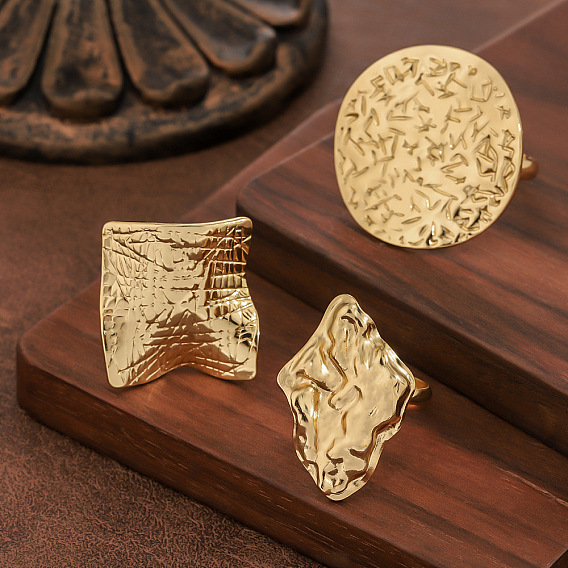 304 текстурированные кольца на пальцах из нержавеющей стали, золотые