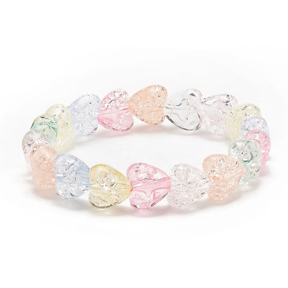 Candy Color Acrylic Heart Beaded Stretch Bracelet for Kids