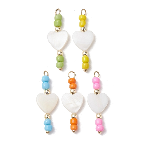 Натуральная пресноводная раковина с подвесками из стеклянного бисера., сердце прелести, золотые