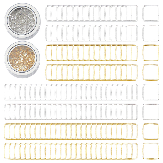 200 pièces 2 couleurs anneaux de liaison carrés en laiton, avec 2 pièces de boîtes de conserve rondes en aluminium