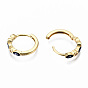 Brass Micro Pave Cubic Zirconia Huggie Hoop Earrings, with Enamel, Nickel Free, Ring with Evil Eye, Real 16K Gold Plated