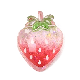 Cabujones de imitación de fruta de resina transparente con degradado de color, fresa, con polvo del brillo