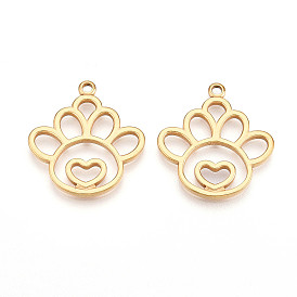 304 подвески из нержавеющей стали, ионное покрытие (ip), отпечаток лапы с подвесками в виде сердечек