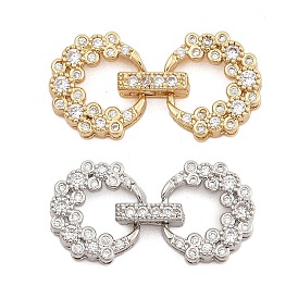 Brass Micro Pave Clear Cubic Zirconia Fold Over Clasps, Flower