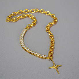 Brass Gold Plated Cross Pendant Necklace - Unique Design, Cool, Minimalist, Trendy, Cold.