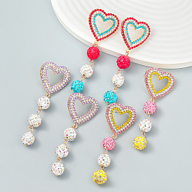 Geometric Heart-shaped Alloy Diamond Multi-layered Ball Earrings for Women