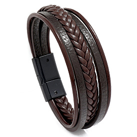 Minimalist Leather Braided Magnetic Clasp Bracelet for Men