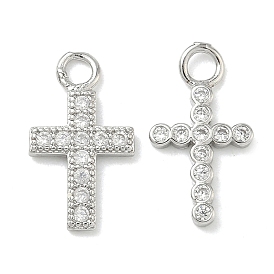 Латунные микропаве прозрачные подвески с фианитом, крест очарование