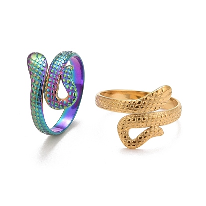 Ion Plating(IP) 304 Stainless Steel Snake Open Cuff Ring for Women