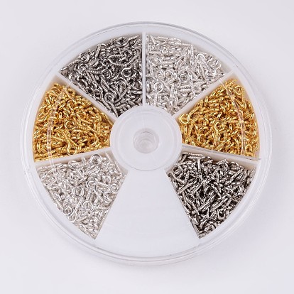1 коробка трехцветная железная винт с проушиной, за половину пробурено бисера, золотые, серебро и платина цвет