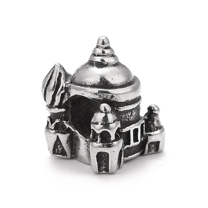 304 Stainless Steel European Beads, Large Hole Beads, Castle