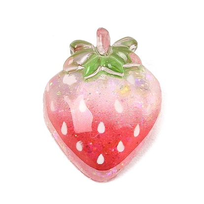 Cabujones de imitación de fruta de resina transparente con degradado de color, fresa, con polvo del brillo